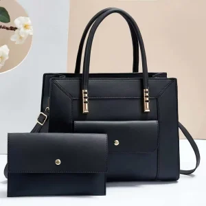 PU Women’s Shoulder Bag Set Zipper Closure Polyester Lining Two-Piece Large Capacity Clutch & Wallet