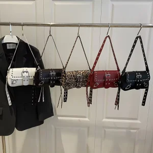 PU Zip Closure Polyester Rivet Crossbody Shoulder Bag Unique Design Biker Underarm Bag for Women