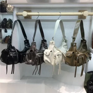 Parcel Locker New Gender Neutral Under Arm Sassy Biker Bag Multi Pocket Rivet Tote Shoulder Crossbody Bag Spring Zip