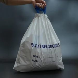 Patient Belonging Bag White with Drawstring Tie Name and Room Print Hospital Property Bag for Patient Storage Disposable Medical