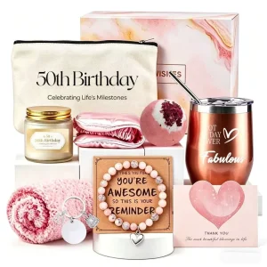 Personalized 50th Birthday Gifts for Women 50 Fabulous Pamper Gift Basket Set Tumbler Unique Birthday Present Mom Friend