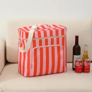 Personalized Canvas Striped Pouch Bag Travel Insulated Lunch Cooler Bag