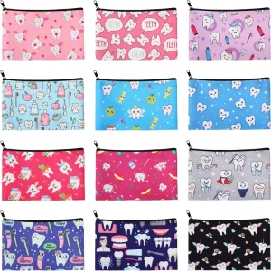 Personalized Teeth Makeup Bag with Zipper Custom Logo Silk Screen Printed Cute Cosmetic Bag for Nurse Women Dental Gift