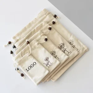Personalized White Velvet Dust Packaging Pouch Small Eco Friendly Drawstring Jewelry Cotton Bag
