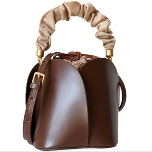 Petal Bucket Bag Retro Genuine Leather Handbag Large Capacity Single Shoulder Crossbody Bag