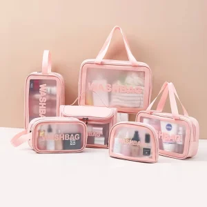 Pink Clear Makeup Bag Set With Custom Logo Small Zipper Travel Pvc Wash Bag for Women Transparent Cosmetic Bags