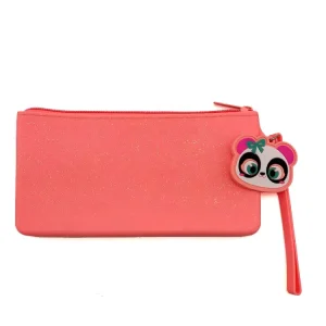 Pink Glitter Silicone Panda Zipper Closure Cellphone Purse Cosmetic Bag 200*105mm 94g for Sports and Beach Use