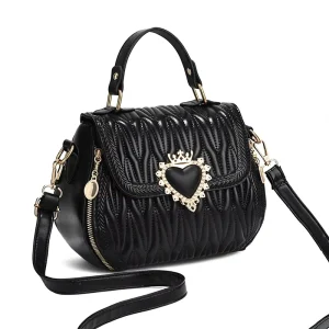 Pleated Heart Crown Women Handbag Elegant Quilt Flap Satchel Bag Large Capacity Office Lady Shoulder Bag Trendy Crossbody Purse