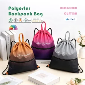 Polyester Draw String Custom Sports Backpack Gym Waterproof Logo Promotional Fitness Drawstring Bags with Handle