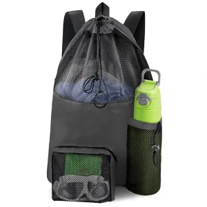 Polyester Swim Mesh Beach Bag Waterproof Gym & Pool Bags for Women and Men Large Drawstring Backpack