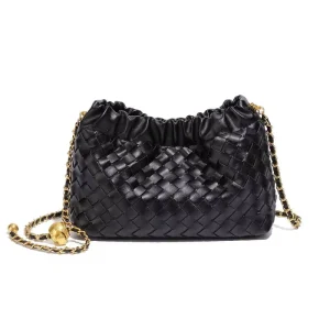 Popular Metal Chain Cloud Bag Fashionable Hand-woven PU Women’s Bag Simple Trendy Shoulder Crossbody ZIP Closure Dumpling Bag