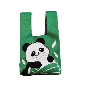 Portable Custom Cartoon Crochet Cute Wristlets Fashion Knit Tote Bag Cartoon Pattern Mini Purse Handbag
