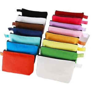 Portable Custom Logo Makeup Bag Colorful Stationery Pencil Box Rectangular Blank Canvas Pencil Case Bag Pouch With Handle
