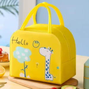 Portable Foldable Cartoon Tote Kids Lunch Bag Eco Friendly Polyester Fibre Insulated Cooler Bag Zipper for School Picnic Food