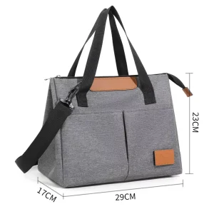 Portable Insulated Waterproof Polyester Lunch Bag with Zipper Closure Soft Cooler Tote for Work Travel Beach Picnic 2 Persons