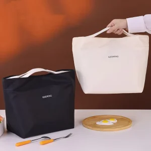 Portable Nylon Lunch Bag with Zipper Closure Lightweight Oxford Cloth Waterproof Aluminum Foil for Office Workers and Students