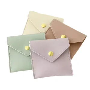 Portable PU Leather Jewelry Container Snap Button Custom Logo Jewellery Pouch for Earrings Ring for Storage Gifts Packaging