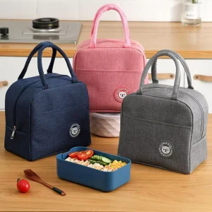 Portable Thickened Cute Leather Picnic Bags Bento Box Pouch Thermal Food Storage Bags for School Kids