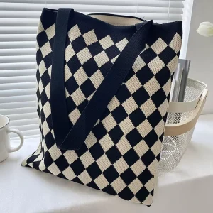 Portable Washable Crocheted Women Shoulder Bags Large Knit Tote Bag for School