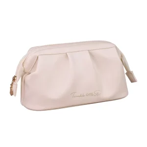 Premium Cloud Ruched Cosmetic Bag Cream Color Soft PU Leather Portable Travel Makeup Pouch Waterproof Durable Women Cosmetic Bag
