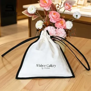 Premium Durable Strong Handles Custom White Cotton Dust Drawstring Bag with logo