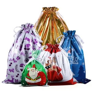 Printing Drawstring Presents Bag Candy Small Gift Packaging Pouch Custom Plastic for Christmas Bag