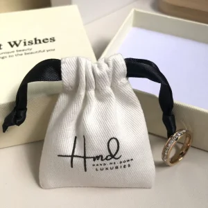 Promotion Luxury Custom Logo Color Printed Cotton Twill Drawstring Bag Ring Necklace Earring Jewelry Storage Cotton Twill Pouch