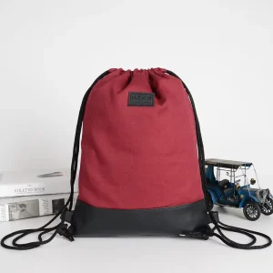 Promotional Draw String Bag Cotton Canvas with PU Bottom Sport Backpack Custom Logo Drawstring Gym Bag With Zipper Pocket