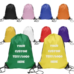 Promotional Drawstring Bags Custom Logo 210D Polyester Backpacks for Tradeshow Giveaways Client Gifts