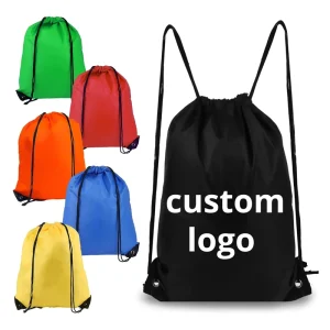 Promotional Polyester Nylon Drawstring 34cm Shop and Backpack Customized Draw String Bags with Your Logo