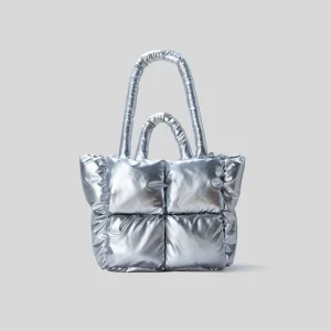 Puffy Quilted Shoulder Tote with Two Zippers Soft Handbag for Women’s Casual Daily Use