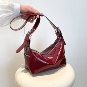 Punk Style Soft PU Leather Shoulder Bag for Women Vintage Solid Color Ladies Underarm Bag Thread Design Cool Girls Handbag
