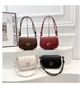 Pure Color Ladies Crossbody Shoulder Bag Vintage PU Lining Single Handle Zipper Closure
