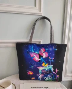 Purple Butterfly Canvas Tote Bag Aesthetic Cute for Women School Grocery Bag Cloth Large Tote Top Handle Shoulder Bags