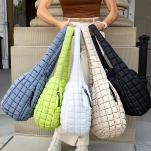 Quilted Carryall Puffer Shoulder Woman Bag Lightweight Cloud Down Filled Padding Hobo Custom Huge Size Winter Sling Tote Bag