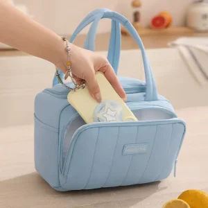 Quilted Insulated Lunch Bag for Women Reusable Portable Meal Tote with Double Zipper