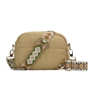 Quilted Nylon Lady Mobile Cross Body Sling Bag With Adjustable Jacquard Shoulder Strap