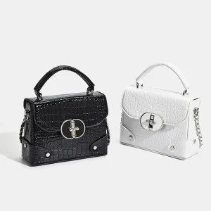 QuiteS New Crocodile Grain Chain Small Square Single Strap Lock Closure Bag Fashionable Sexy Handbag for Women