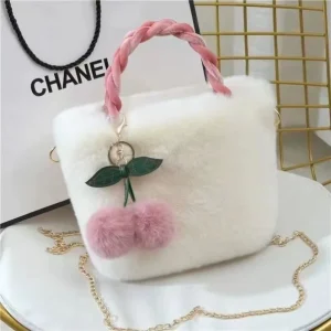 Rabbit Plush Cherry Bag Cute Girls Handbag Korean Pack for Women Lady New Autumn and Winter Shoulder Crossbody