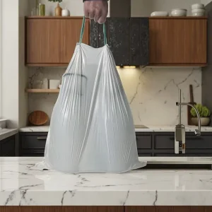 Recyclable PE Drawstring Garbage Bags with Valve Household Use Disposable Thickened Hand-held Screen Printed