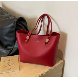 Red Shoulder Bag Large Capacity PU Leather Tote Bag Commuting Wedding Party Big Handbag