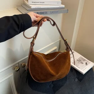 Retro Casual Bag for Women Suede Textured Tote Bag Cross Body Niche Versatile Single Shoulder Bag