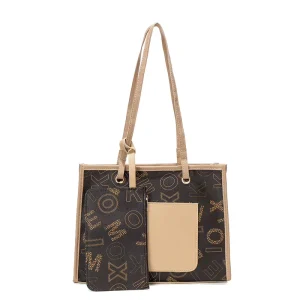 Retro Contrast Zipper PU Handbag with Two Straps Elegant Joker Design Big Size Summer Shoulder Bag