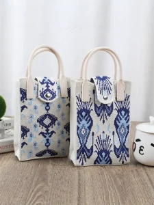 Retro Ethnic Style Mobile Phone Bag Geometric Pattern Handbag Tourist Souvenir Shoulder Crossbody Zip Single Strap for