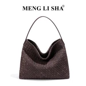 Retro High End Matte Handwoven PU Leather Crossbody Tote Bag With Polyester Lining Large Capacity Single Shoulder Strap