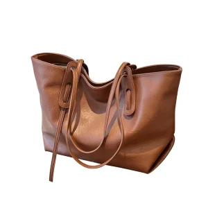 Retro Large Capacity PU Tote Bag Zipper Office Commute Women’s All Match Fashion Handbag Shoulder Bag