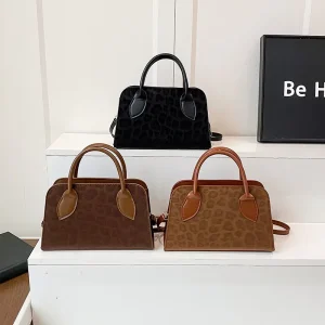 Retro Leopard Print PU Zipper Shoulder Bag Women Niche Korean Style Simple Handbag Fashion Versatile Pillow