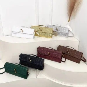 Retro Luxury PU Leather Women’s Crossbody Handbag Zip Closure Shoulder Bag Woven Lock Fashionable Single Strap Lady’s Purse