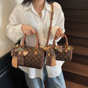 Retro Pillow Bag Women Vintage Pattern Zipper Polyester Stylish Versatile Crossbody Single