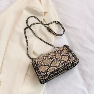 Retro Snake Skin Print Custom Women’s Handbag PU Leather Chain Crossbody Shoulder Bag